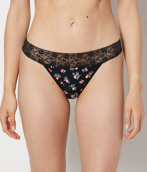 La Senza Thong Panty With Lace Trim in Cherry Bouquet