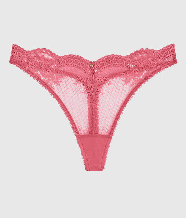 La Senza Lace High Leg Thong Panty in Romantic Pink