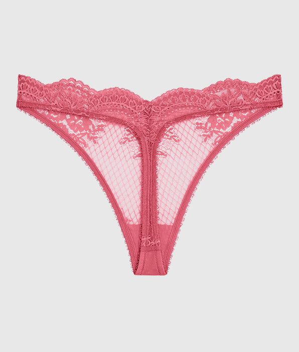 La Senza Lace High Leg Thong Panty in Romantic Pink