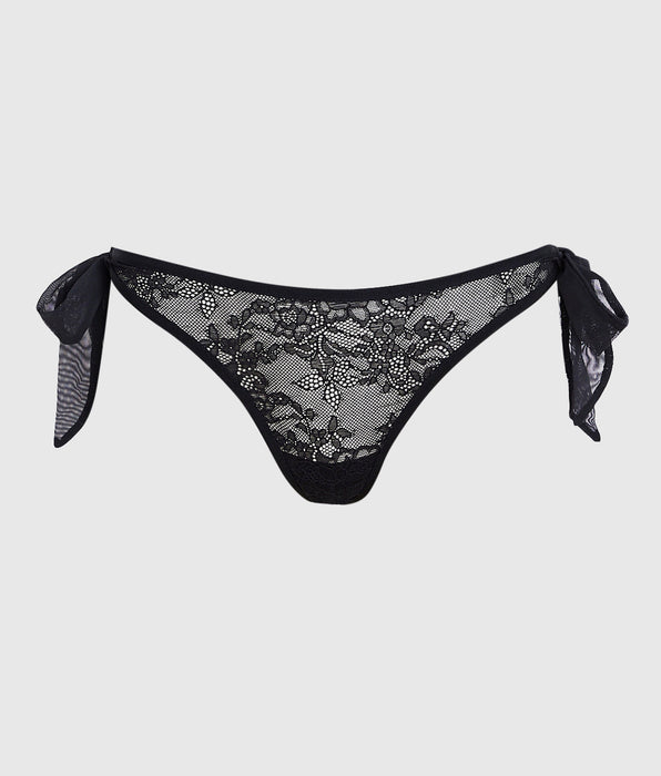 La Senza Tie-Side Thong Panty in Smoulder Black