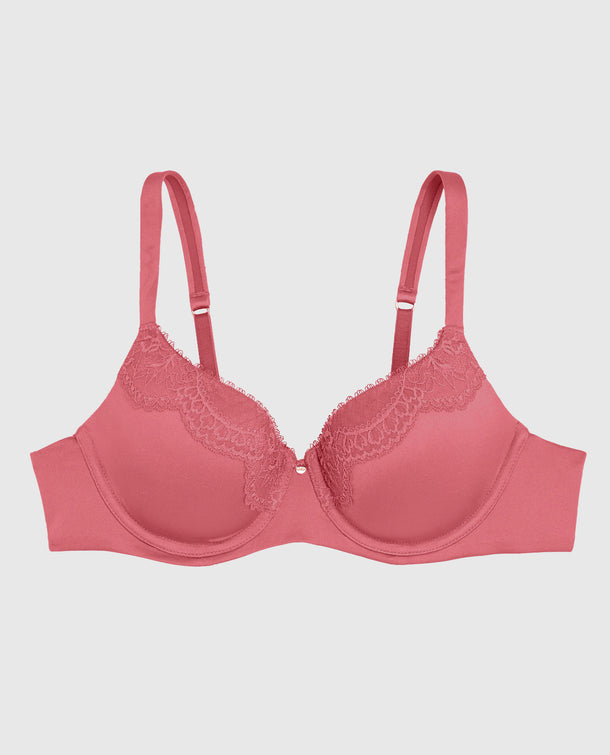 Lightly Lined Full Coverage Bra with Lace Overlay in Romantic Pink | La ...