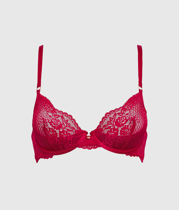 La Senza Unlined Demi Bra with Lace in Cosmo Red