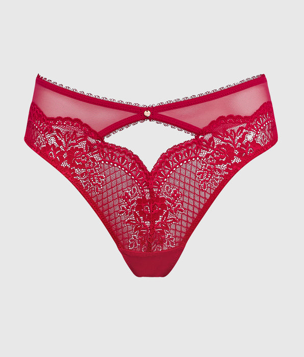 La Senza Lace High Waisted Thong Panty in Cosmo Red