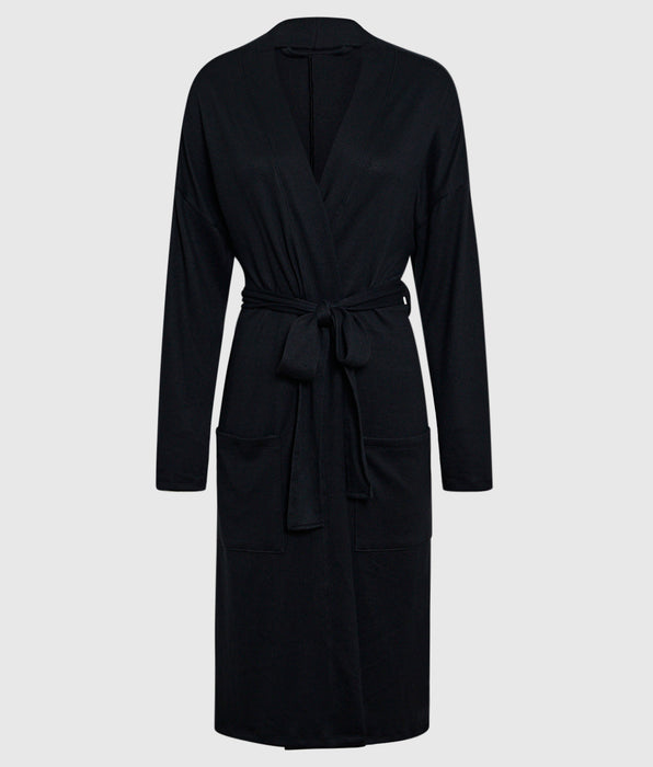 La Senza Long Sleeve Jersey Robe in Smoulder Black