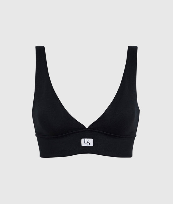 La Senza V-Neck Bralette with Logo in Smoulder Black