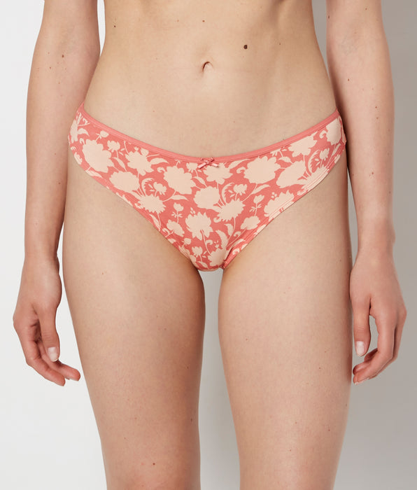 La Senza Ultrasoft Thong Panty with Bow Detail in Blush Floral Silhouette