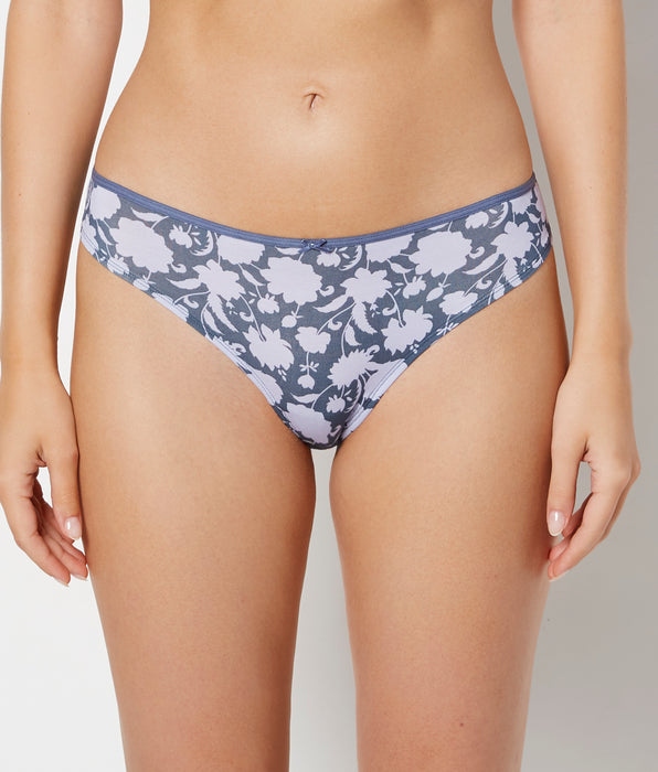 La Senza Ultrasoft Thong Panty with Bow Detail in Blue Floral Silhouette