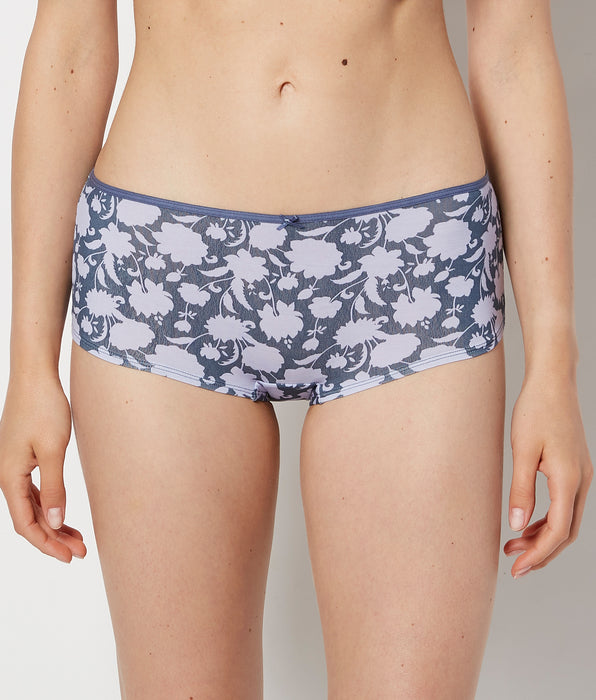 La Senza Ultrasoft Boyshort Panty with Bow Detail in Blue Floral Silhouette