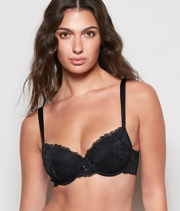 La Senza Lightly Lined Lace Balconette Bra in Black