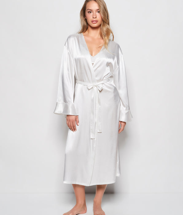 La Senza Satin Mid Length Robe in Ivory
