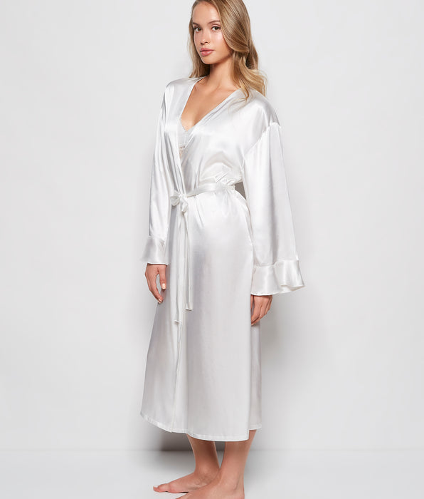 La Senza Satin Mid Length Robe in Ivory