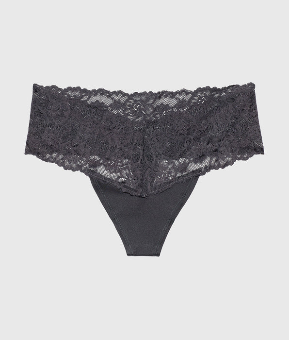 La Senza Magnificent Lace Thong Panty in Ebony