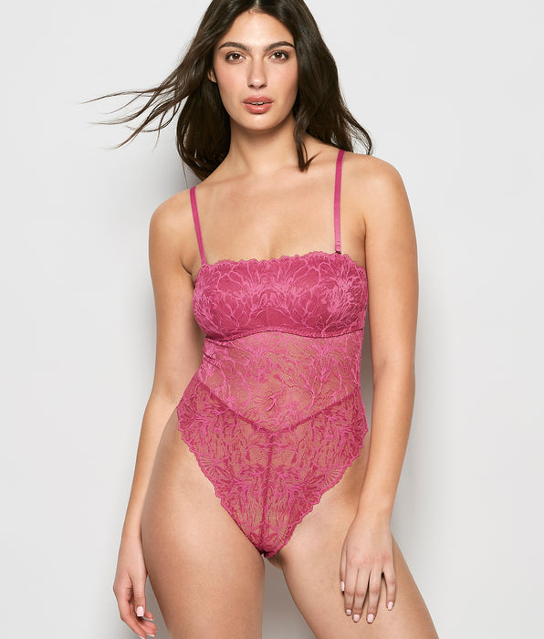 La Senza Allover Lace Open Back Bodysuit in Electric Rouge