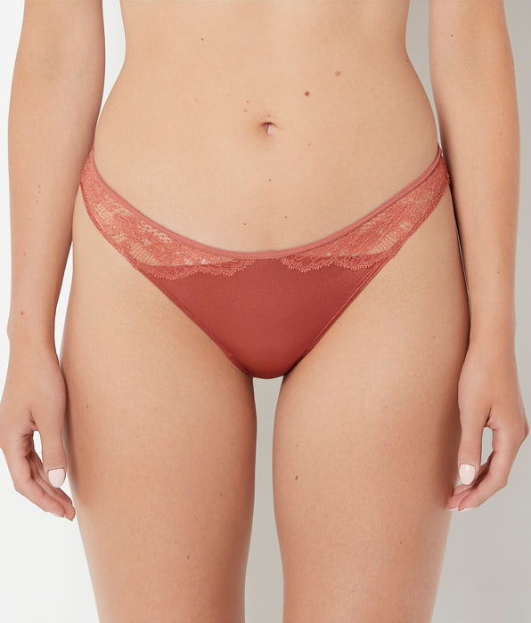 La Senza Thong Panty With Lace Micro Trim in Marsala