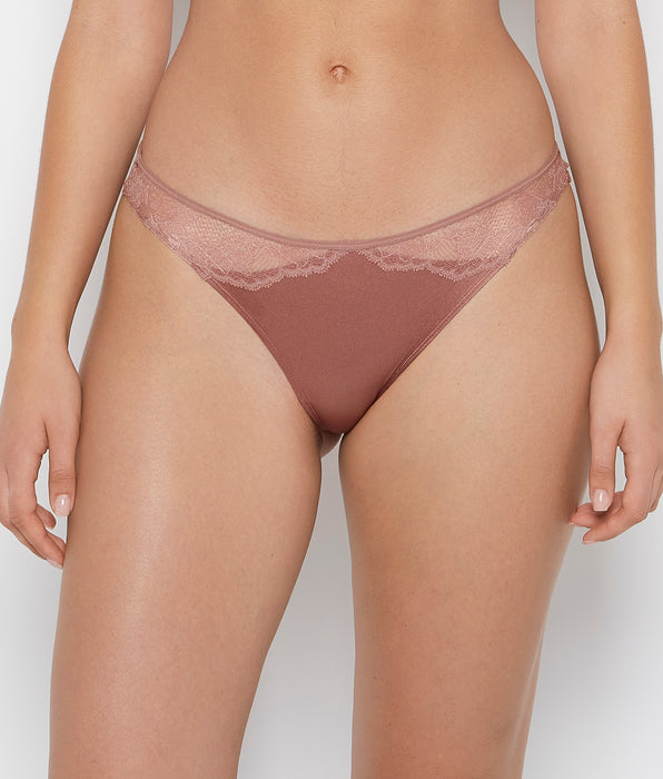 La Senza Thong Panty With Lace Micro Trim in Deer