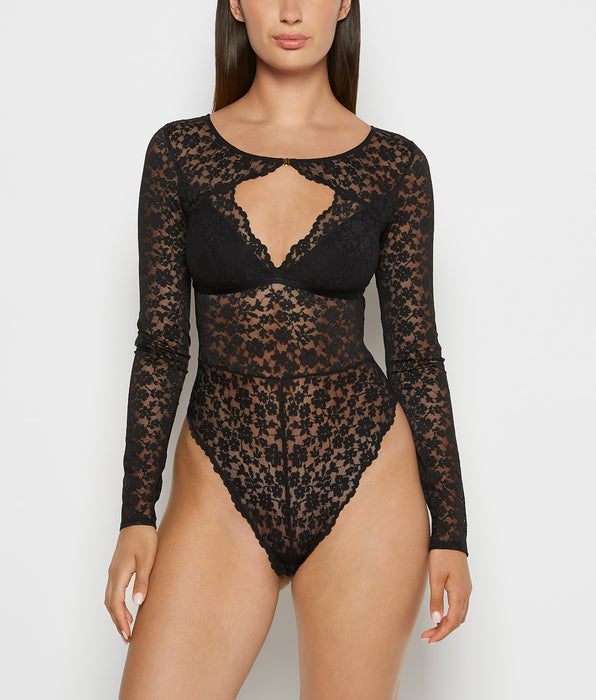 La Senza After Hours Longsleeve Bodysuit in Tuxedo Black