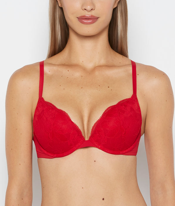 La Senza Charmed Push Up Plunge Lace Cup Bra in Crimson