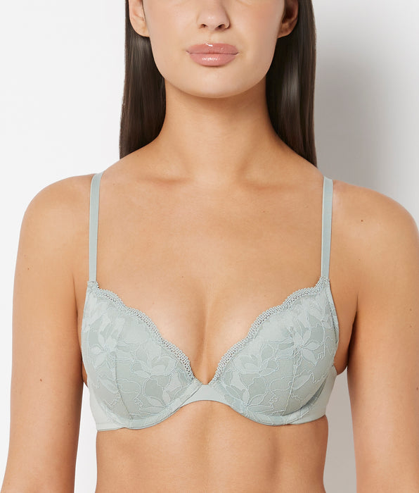 La Senza Push Up Plunge Bra With Charmed Lace  In Iceberg Green