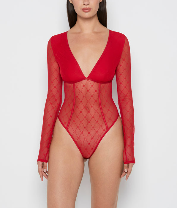 La Senza Combiné en filet à manches longues cramoisi