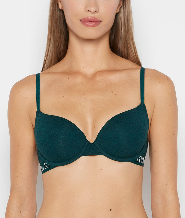 La Senza Lightly Lined demi bra with art deco logo in Emerald Green Heather