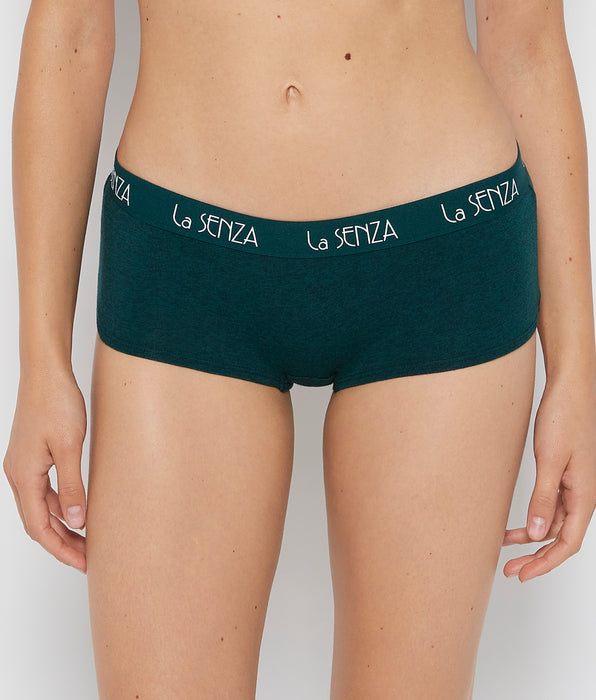 La Senza Boyshort Panty with Art Deco Logo in Emerald Green Heather