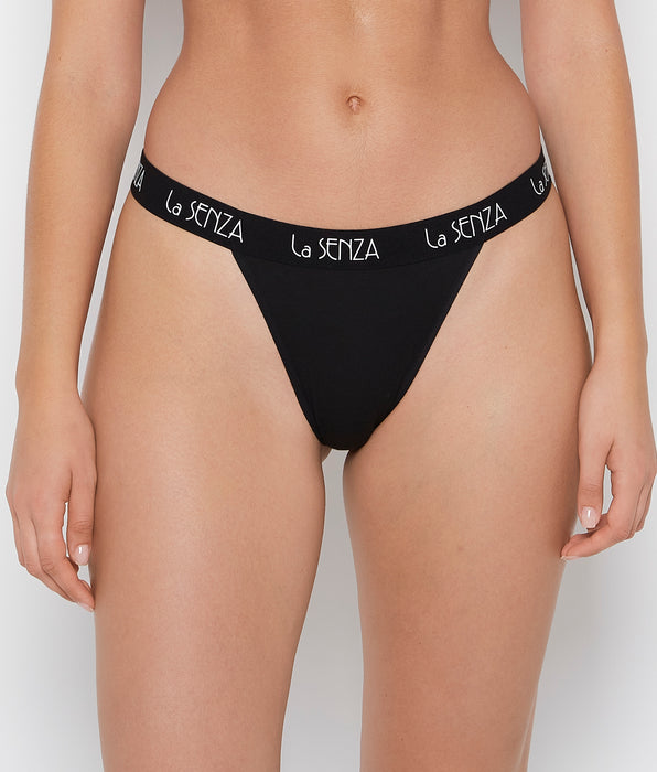 La Senza G-String Panty with Art Deco Logo in Tuxedo Black
