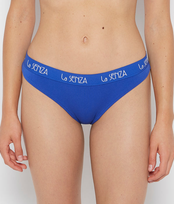 La Senza Art Deco Logo Cotton Thong Panty in Dazzling Blue