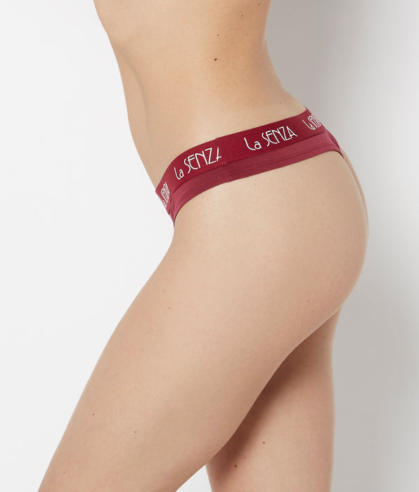 La Senza Thong Cotton Panty with Art Deco Logo Band in Plum Rose