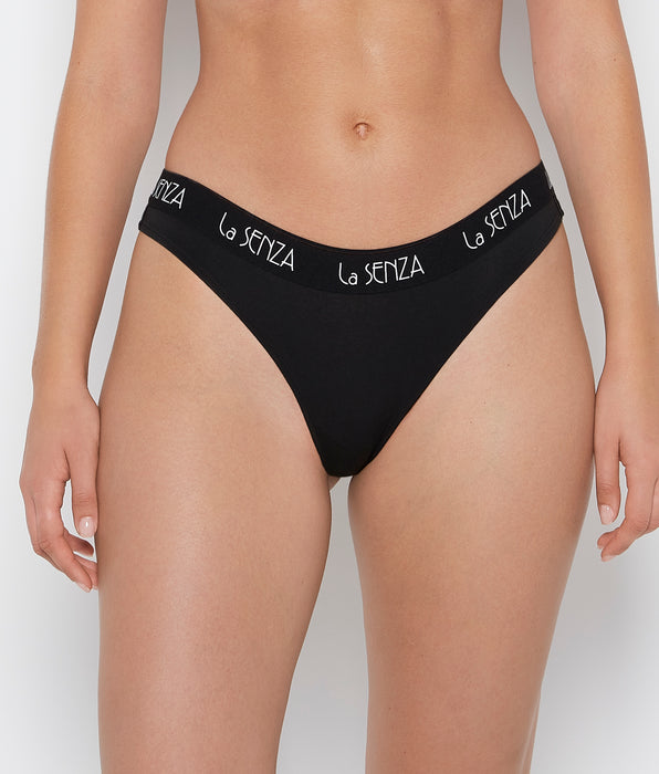 La Senza Thong Panty with Art Deco Logo in Tuxedo Black