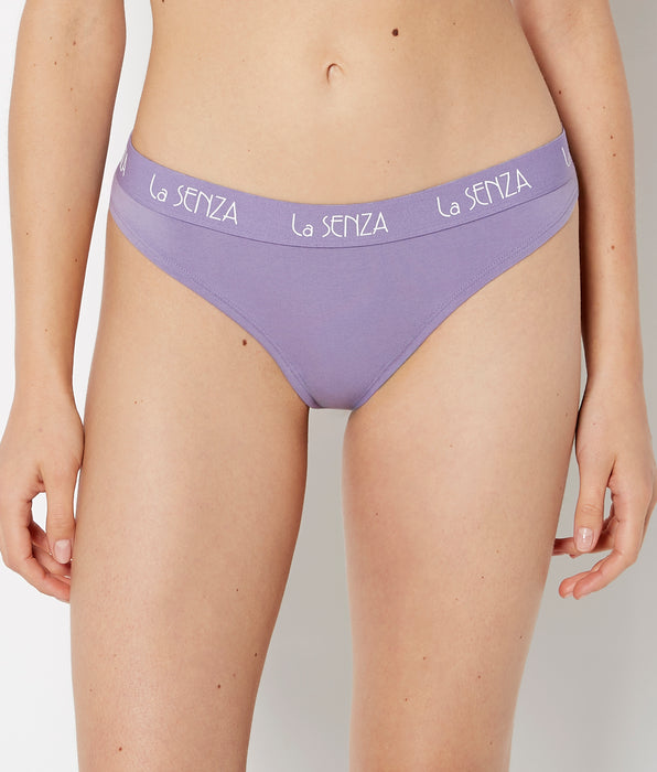 La Senza Thong Cotton Panty with Art Deco Logo Band in Purple Haze