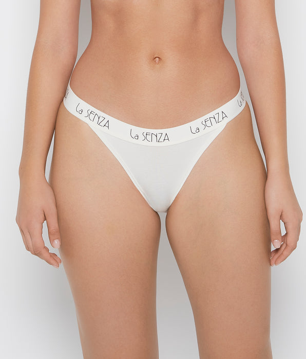 La Senza Art Deco Logo Cotton Mini Cheeky Panty in Egret