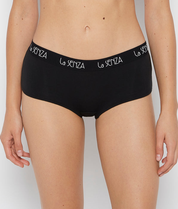 La Senza Boyshort Panty with  Art Deco Logo in Tuxedo Black