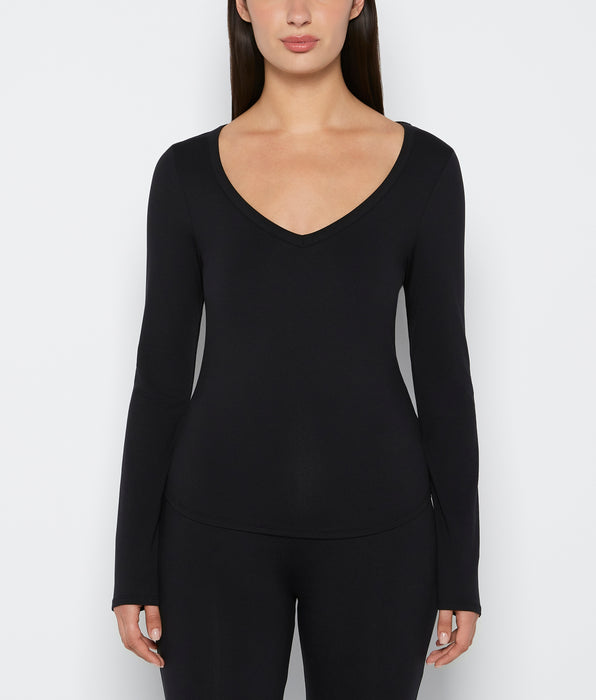 La Senza Haut à manches longues en jersey brossé à encolure en V smoking noir