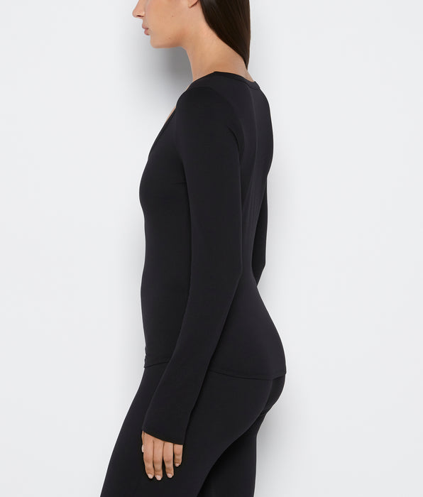 La Senza Haut à manches longues en jersey brossé à encolure en V smoking noir