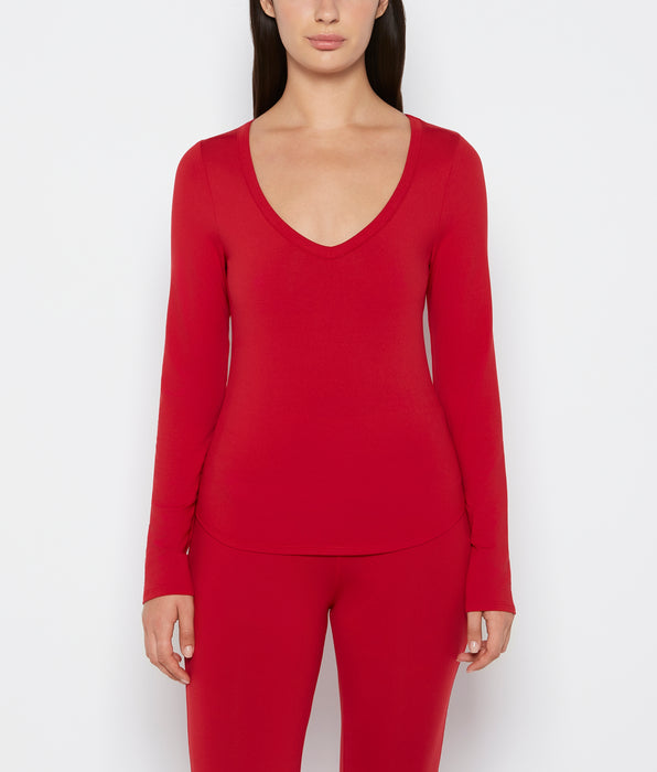 La Senza Long sleeve brushed jersey v-Neck top in Crimson