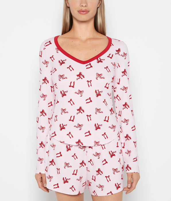 La Senza Haut à manches longues en jersey brossé à encolure en V grosses boucles douces