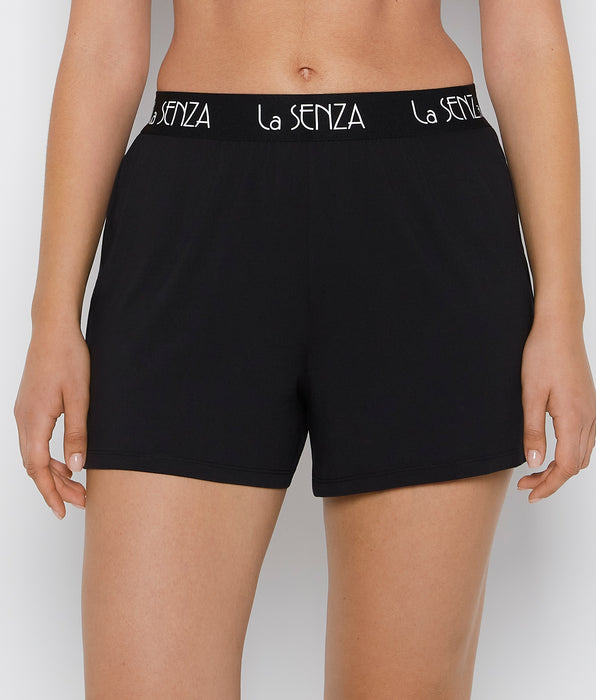La Senza Brush Jersey Shorts with art deco logo in Tuxedo Black
