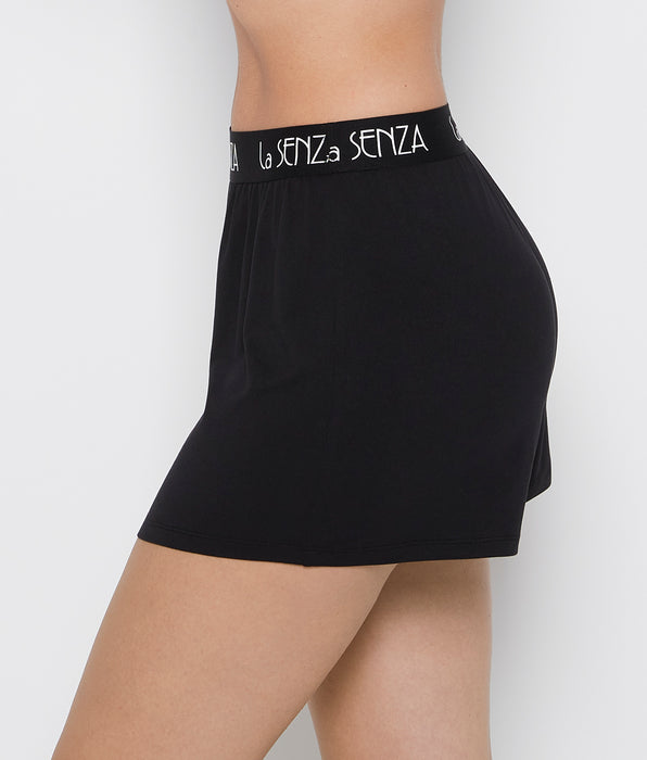 La Senza Brush Jersey Shorts with art deco logo in Tuxedo Black