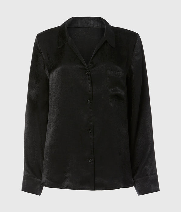 La Senza Satin Sleep shirt with button front in Tuxedo Black