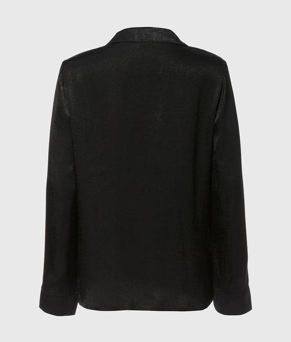 La Senza Satin Sleep shirt with button front in Tuxedo Black
