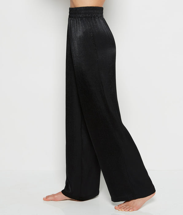 La Senza Satin Sleep Pant with button Front in Tuxedo Black