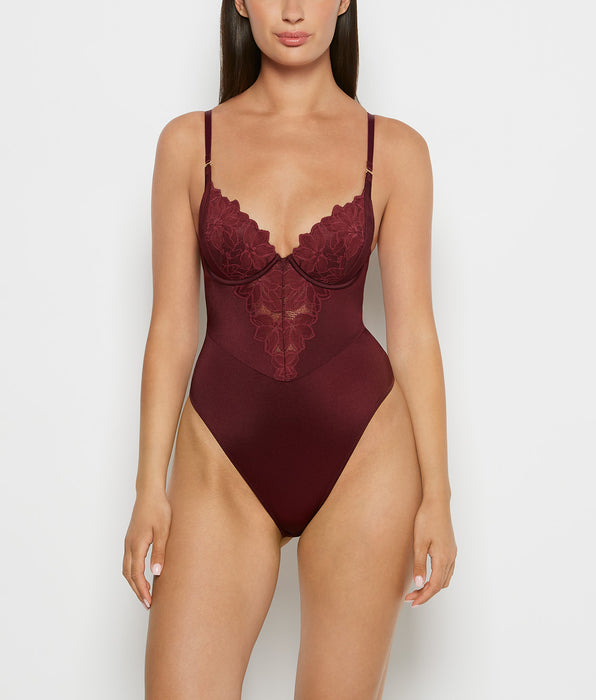 La Senza Push Up Demi bodysuit with reverie lace cup in Russian Ruby