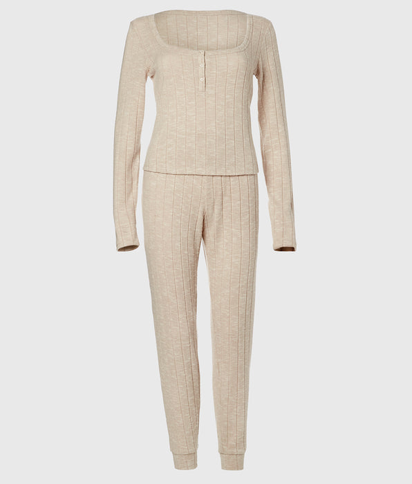La Senza PJ Set with LS Logo Patch in Cozy Light Oatmeal