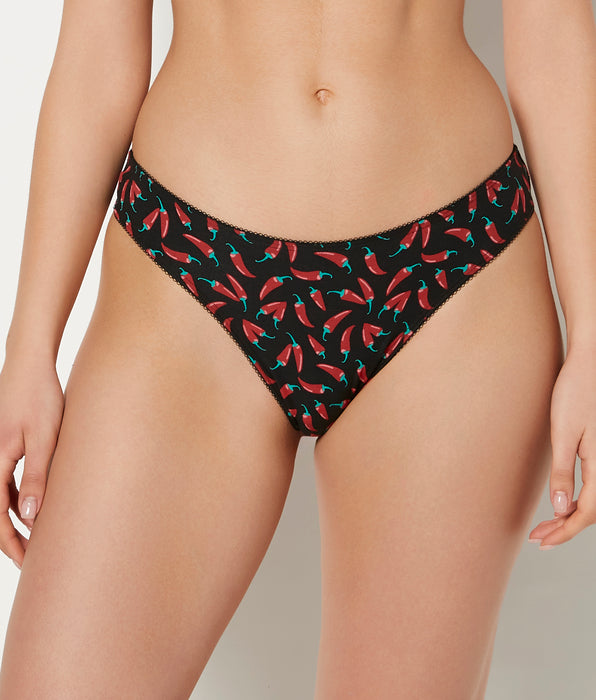 La Senza Thong Cotton Panty and Picot Trim in Hot Chili Peppers