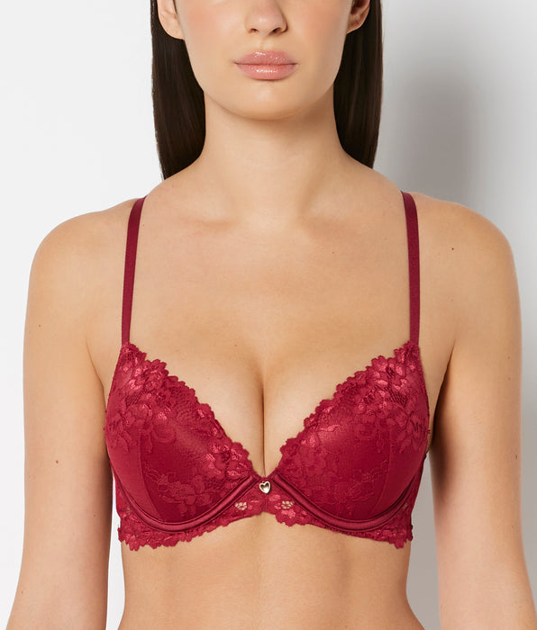 La Senza Up 2 Cup Plunge Bra with Romantic Lace in Plum Rose