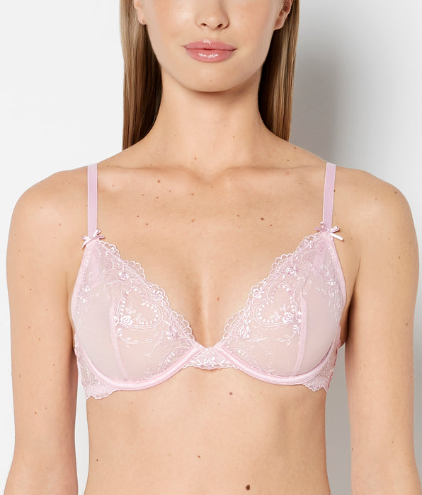 La Senza Designer Collection Unlined Plunge Bra with Be Mine Embroidery in Sweet Dream