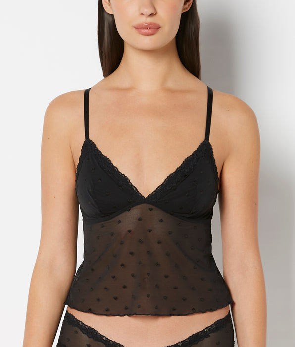 La Senza Cami With Heart Mesh And Lace Trim in Tuxedo Black