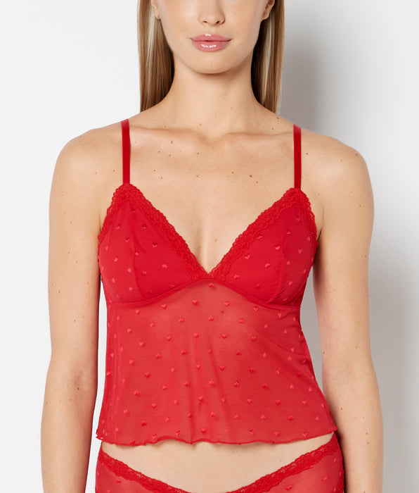 La Senza Cami With Heart Mesh And Lace Trim in Crimson