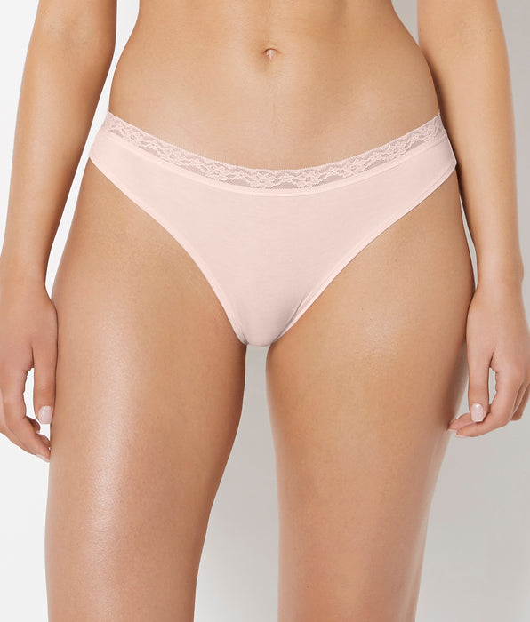 La Senza Ultrasoft Modal Cheeky Thong Panty with Lace Trim in Pearl Blush
