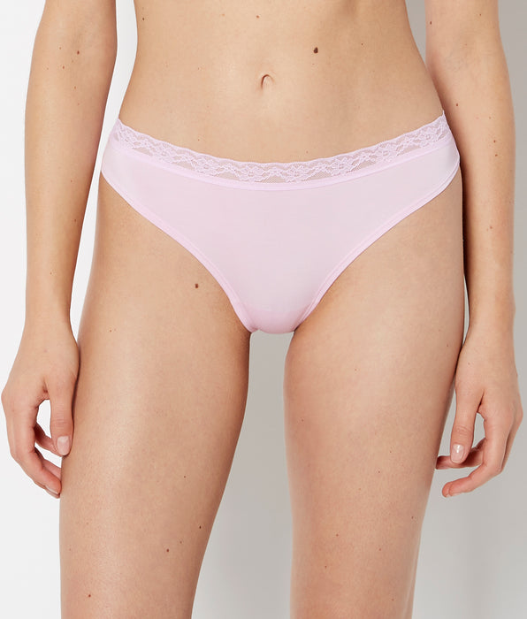 La Senza Ultrasoft Modal Cheeky Thong Panty with Lace Trim in Sweet Dream